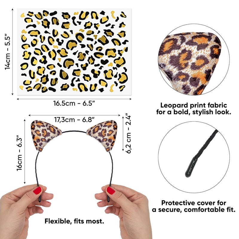 Funcredible Leopard Ears Headband with Tattoos - Cheetah Ear Headbands and Temporary Tattoos - Party Headband for Adults and Kids - Image 2